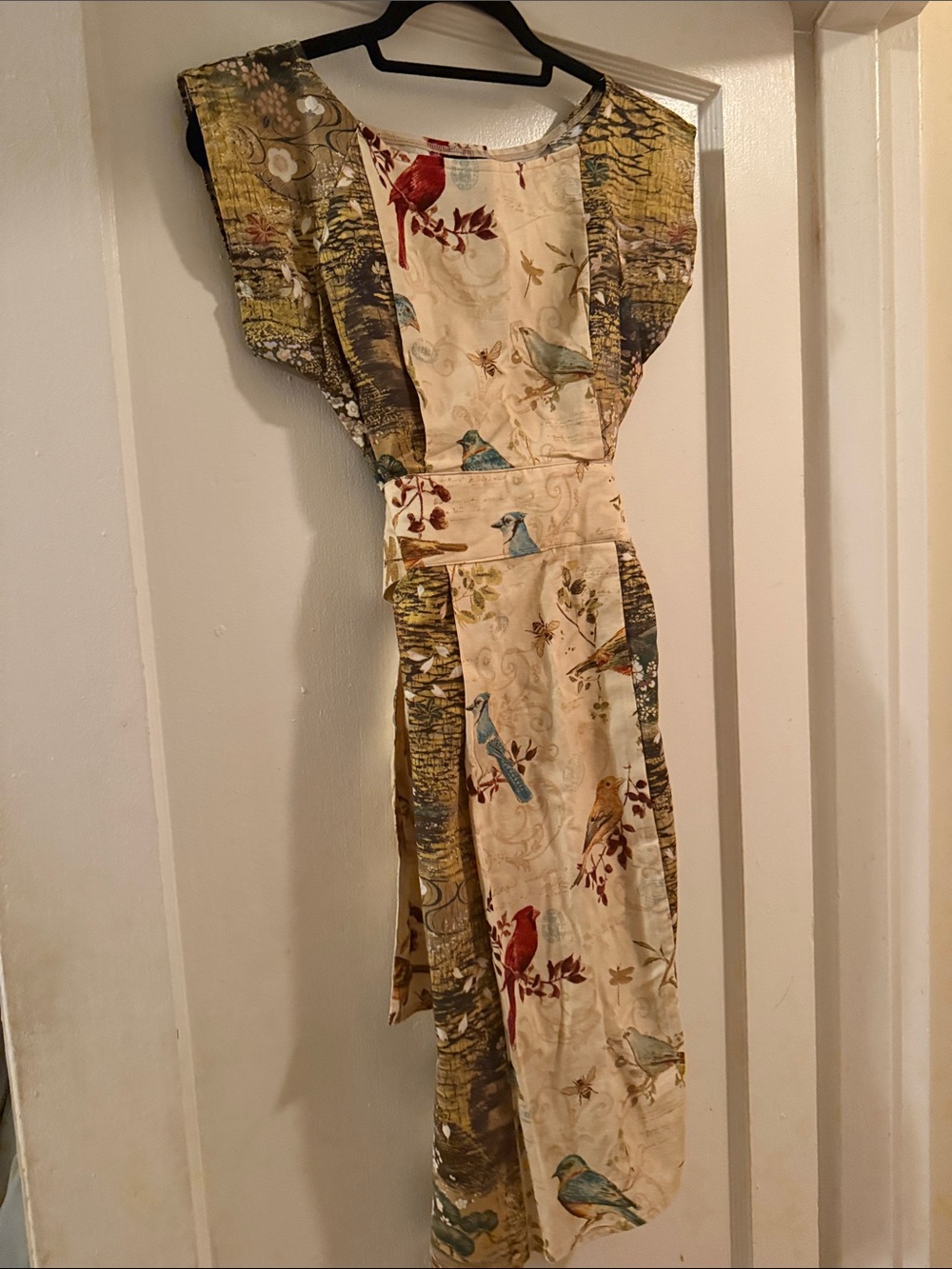 Women's Yellow Floral and Birds/Nature Patchwork Dress